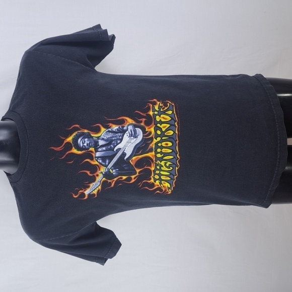 2004 Jimmi Hendrix Official spell out fire graphics Med black faded t-shirt - Picture 2 of 7